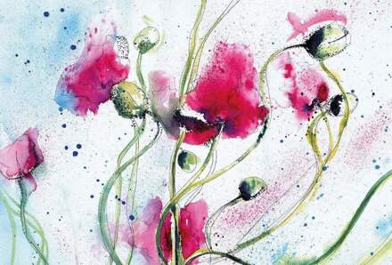 Poppies Watercolour Vlies Fotobehang 384x260cm 8-banen