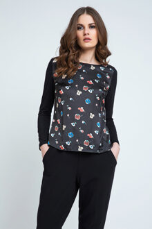 Poppy Print Lange Mouw Top van Conquista Zwart - EU 40 / UK 12