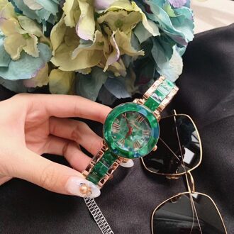 Populaire Diverse Bloemen Hars Armband Horloges voor Vrouwen Populaire Zomer Mode Horloge Quartz Waterdicht polshorloge Kalender Groen