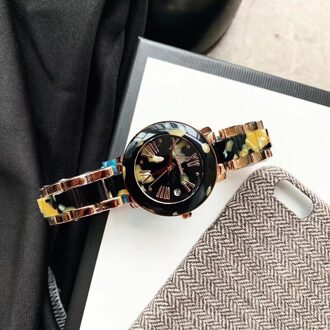 Populaire Diverse Bloemen Hars Armband Horloges voor Vrouwen Populaire Zomer Mode Horloge Quartz Waterdicht polshorloge Kalender zwart