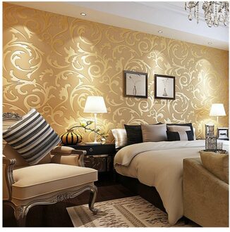 Populaire Eenvoudige Europese Niet-geweven Stof 3D Stereo Wandbekleding Woonkamer Wanddecoratie High-End Wallpaper0.53m * 9.5M Lange gouden