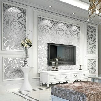 Populaire Eenvoudige Europese Niet-geweven Stof 3D Stereo Wandbekleding Woonkamer Wanddecoratie High-End Wallpaper0.53m * 9.5M Lange zilver