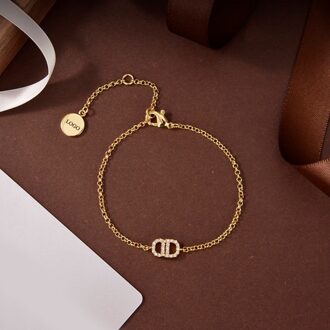 Populaire Eenvoudige Gouden Zirkoon Mode Cd-Brief Armband Voor Vrouwen Charm Romantische Zoete Sieraden gouden kleur