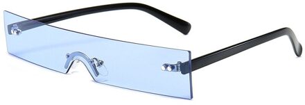 Populaire Kleine Rechthoek Zonnebril Vrouwen Mode Clear Red Randloze Shades Mannen UV400 blauw
