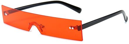 Populaire Kleine Rechthoek Zonnebril Vrouwen Mode Clear Red Randloze Shades Mannen UV400 rood