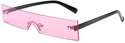 Populaire Kleine Rechthoek Zonnebril Vrouwen Mode Clear Red Randloze Shades Mannen UV400 roze