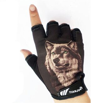 Populaire Sport Handschoenen Half Vinger Rijden Handschoenen Wolf Patroon Vingerloze Antislip Cosplay Half Vinger Handschoenen unisex