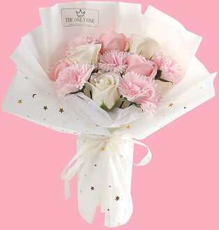 Popularpreserved Bloem Roze Anjer Zeep Boeket Rose Bloem Moederdag Giftsupport En wit