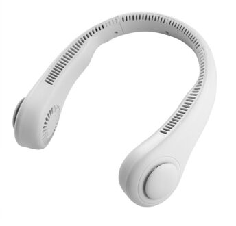 Poreuze Opknoping Hals Fan Sport Fan Lui Draagbare Mini Fan Geen Blad Usb Mini Mute Elektrische Ventilator Drie-Speed dubbele Ventilator U1JE wit