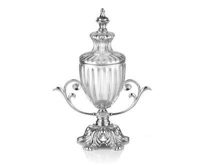 Porio Zilveren Voetstuk Glas Suikerpot Met Deksel 27x13x35