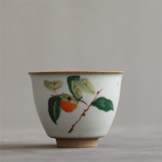 Porselein Handgeschilderde Camellia Persimmon Kung Fu Water Mok Traditionele Chinese Gepigmenteerde Thee Kom Office Retro Theekopje Drinkware