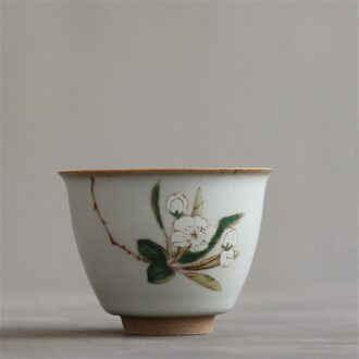 Porselein Handgeschilderde Camellia Persimmon Kung Fu Water Mok Traditionele Chinese Gepigmenteerde Thee Kom Office Retro Theekopje Drinkware