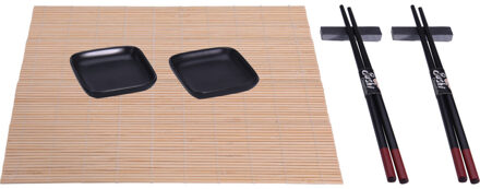 Porseleinen sushi serveerset zwart voor 2 personen 7-delig