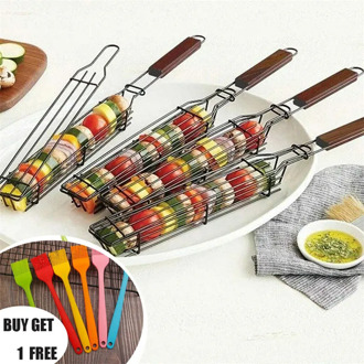 Portable BBQ Grilling Basket Stainless Steel Nonstick Barbecue Grill Basket Tools Grill Mesh for meat Hamburger BBQ tools