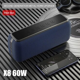 Portable Bluetooth Speaker 60W High Power Waterdichte Dsp Bass Kolom Outdoor Speaker Tws Subwoofer Soundbar Ondersteuning Tf Card Aux blauw