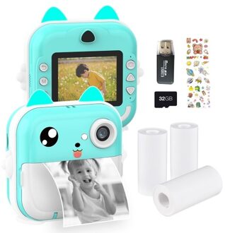 Portable Children Instant Thermal Print Kid Camera 2.4 Inch Screen Digital Camera Photo Selfie HD Video Thermal Inkless Printing with 32GB Memory Card 3 Rolls White Print Paper & Card Reader & Sticker Sheet
