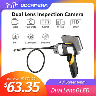 Portable Dual Lens Handheld Endoscope 4.3"Screen Inspection Camera with 6 LED 8mm Industrial Digital Endoscopy With 32GB TF Card