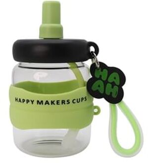 Portable Glass Water Bottle With Straw #Green - 1pc