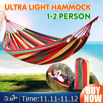 Portable Hammock Outdoor Travel Camping Garden Backyard Furniture Rainbow Stripe Anti-rollover Hanging Swing Hammock