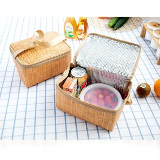 Portable Insulated Thermal Cooler Lunch Box For Kids Canvas Imitation Rattan Lunchbox Bag Food Container Bento Bags Tote Bolsa