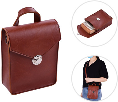 Portable Kalimba Storage Bag Microfiber Leather Multi-Functional Soft Case Bag for Thumb Piano with Strap Brown