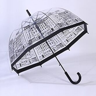 Portable Mooie Romantische Huis, Rose en Bladeren Opvouwbare Regent Clear Transparante Paraplu