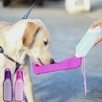 Portable Pet Travel Water Kom Fles Dispenser Feeder Hond Kat Drinken Water Reizen Kom Fles Willekeurige Kleur 250/500Ml 250ml