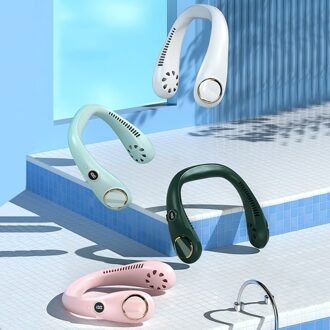 Portable Rechargeable Bladeless Neck Hanging Fan 3-gear Adjustable Wind 360° Wind Output LED Digital Display Screen White