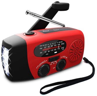 Portable Solar Radio 3W Led Verlichting Zaklamp Hand Crank Radio Am/Fm/Noaa Weather Radio 1000Mah power Bank Usb Charger Stabiele rood