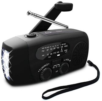Portable Solar Radio 3W Led Verlichting Zaklamp Hand Crank Radio Am/Fm/Noaa Weather Radio 1000Mah power Bank Usb Charger Stabiele zwart