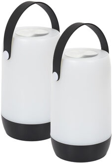 Portable tafellamp/campinglamp - 2x - zwart - touch - batterij of usb - 23.5 cm