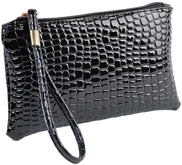 Portefeuilles Vrouwen Krokodil Lederen Clutch Handtas Tas Portemonnee Portemonnee Kleine Lederen Vrouwen Portefeuilles Rits Portemonnees Portemonnees #4 zwart