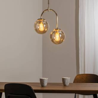 Portemo hanglamp, messing, Ø 37 cm, 2-lamps, glas amber, messing