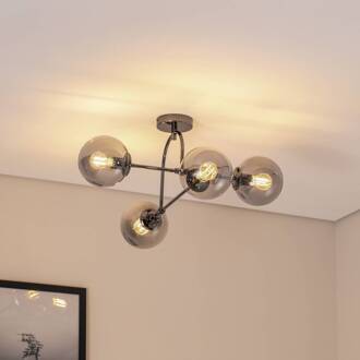 Portemo plafondlamp, rookgrijs/nikkel, 83x74 cm, 4-lamps glas rookgrijs-transparant, nikkel