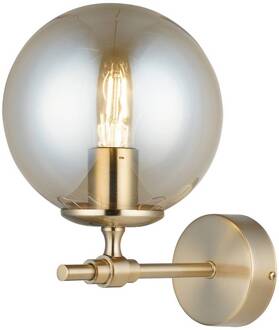 Portemo wandlamp, messingkleurig, hoogte 27 cm, glas, ijzer amber, messing