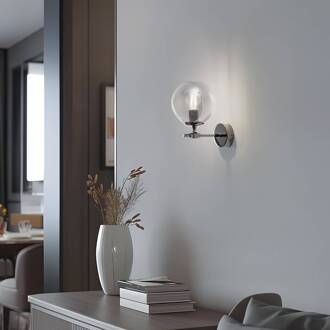 Portemo wandlamp, rookgrijs/nikkel, hoogte 27 cm, glas rookgrijs-transparant, nikkel