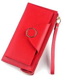 Portemonnee Dames Lange Mode Gesp 20% Double-Layer Vrouwen Portemonnee Rits Hand-Held Handtas Rood