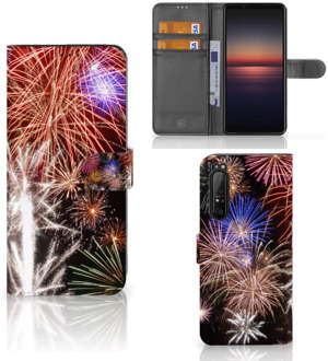 Portemonnee Hoesje Sony Xperia 1 II Smartphone Hoesje Kerstcadeau Vuurwerk