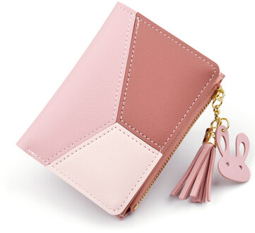 Portemonnee Korte Vrouwen Portefeuilles Zipper Purse Patchwork Panelled Change Bag Trendy Portemonnees Kaarthouder # YL5 Roze