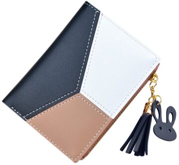 Portemonnee Korte Vrouwen Portefeuilles Zipper Purse Patchwork Panelled Change Bag Trendy Portemonnees Kaarthouder # YL5 zwart