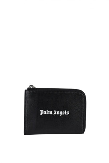 Portemonnee van zwart generfd leer met logo opdruk Palm Angels , Black , Heren - ONE Size