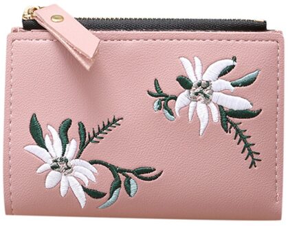 Portemonnee Voor Vrouwen Outdoor Trend Effen Kleur Bloem Omzoomd Lederen Card Wallet Carteira Mulher Кошелек Женский # # p30 Roze