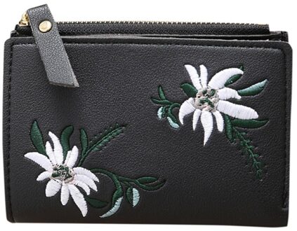Portemonnee Voor Vrouwen Outdoor Trend Effen Kleur Bloem Omzoomd Lederen Card Wallet Carteira Mulher Кошелек Женский # # p30 zwart