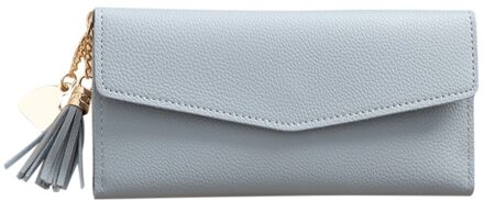 Portemonnee Vrouwen Trend Effen Kleur Lange Omzoomd Lederen Card Portemonnee Mode portemonnees para mujer luxe portafoglio donna #20 Blauw