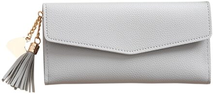 Portemonnee Vrouwen Trend Effen Kleur Lange Omzoomd Lederen Card Portemonnee Mode portemonnees para mujer luxe portafoglio donna #20 Grijs