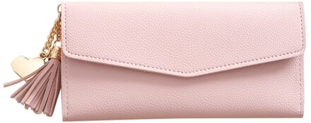 Portemonnee Vrouwen Trend Effen Kleur Lange Omzoomd Lederen Card Portemonnee Mode portemonnees para mujer luxe portafoglio donna #20 Roze