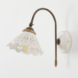 Portico - wandlamp met gebogen arm wit, antiek messing