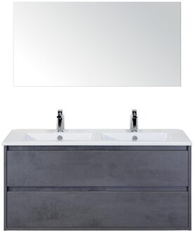 Porto Badmeubelset 120 cm - 2 Laden Beton Antraciet - Keramische Wastafel Wit Slim met Spiegel