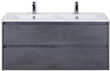 Porto Badmeubelset 120 cm - 2 Laden Beton Antraciet - Keramische Wastafel Wit Slim