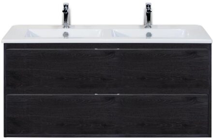 Porto Badmeubelset 120 cm - 2 Laden Black Oak - Keramische Wastafel Wit Slim